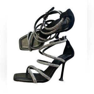 Michael Kors Imani Sandals Heels~Black with Rhinestone Detail size 6.5